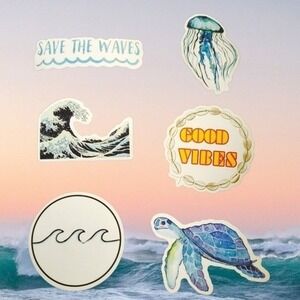 6 Ocean Beach Vsco Sticker Set Blue OS
